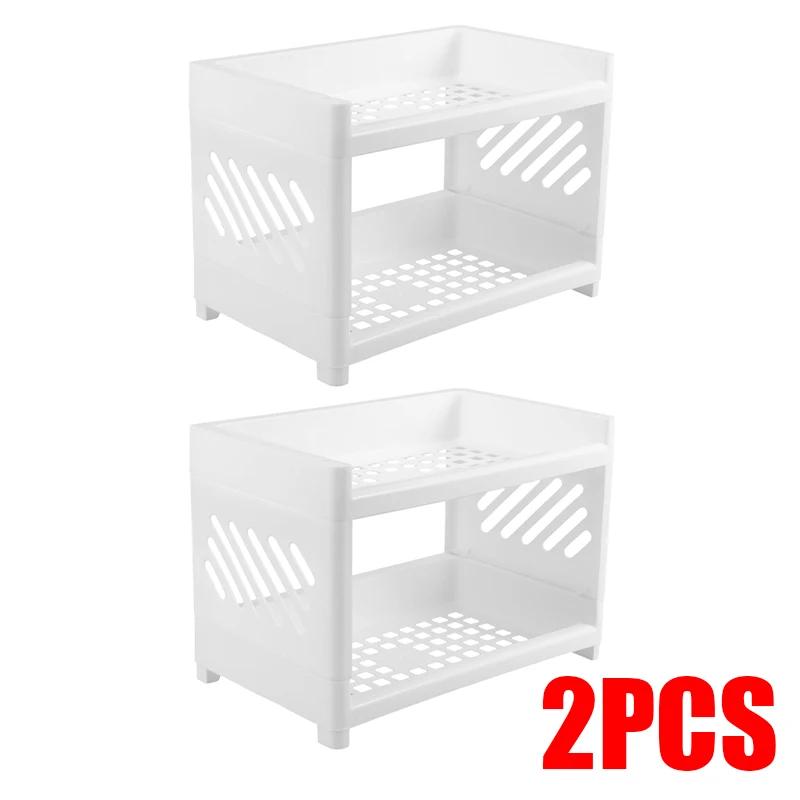 New Multifunctional Double-layer Storage Rack Shelf Plastic Rectangular Desk Desktop Shelves Cosmetic Sundries Organizer Holders