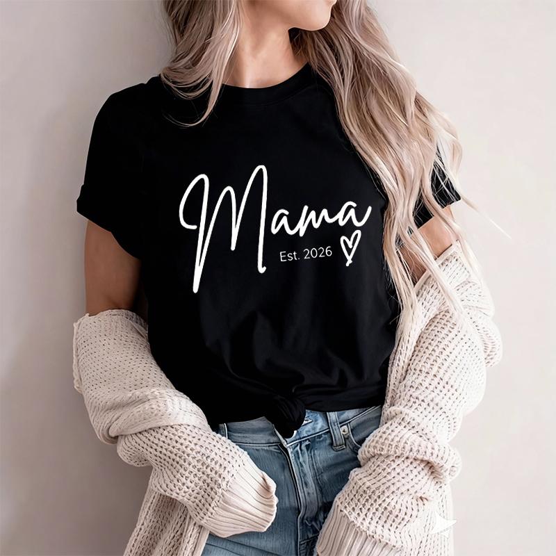 Valentines Day Gift 2026 Womens Pure Cotton Tshirt with MAMA Print Vintage Style Womens Tshirt