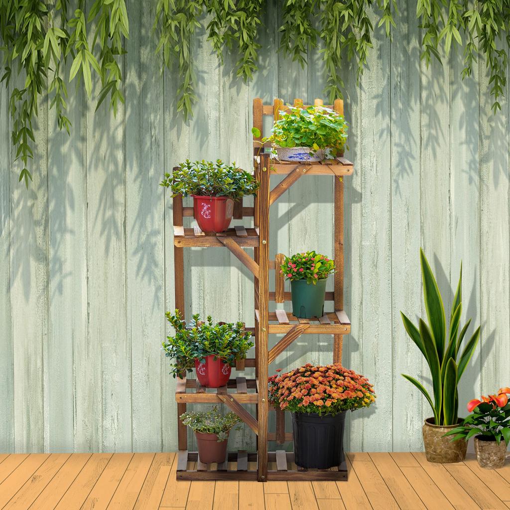 Fir Wood Flower Shelf Pot Stands Plant Stand 5 Shelves Ornament Small Railings 60 x