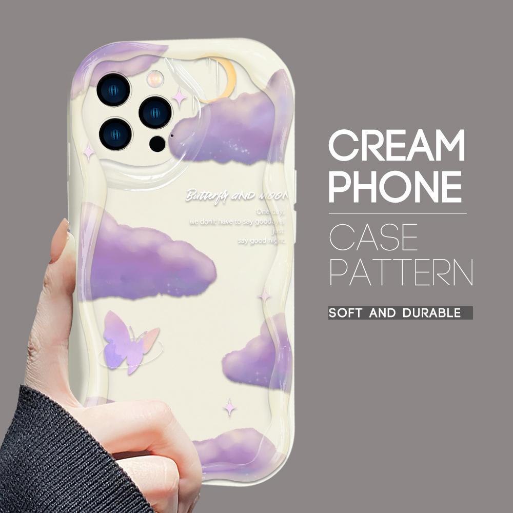 For iPhone 16 15 14 13 12 Samsung S24 S23 S22 A06 A13 A14 A15 A16 A55 Redmi Note 13 12 Purple Butterfly Cloud Pattern Soft TPU Phone Case