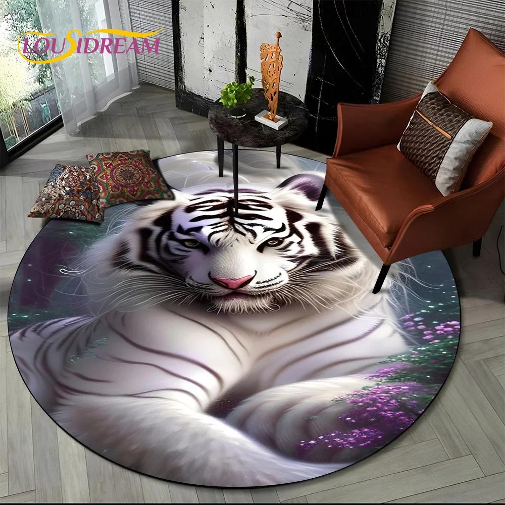 Animal Wildlife Cartoon Beast Tiger Lion Leopard Round Carpet Rug for Living Room Bedroom Child Decor,Pet Area Rug Non-slip Mat