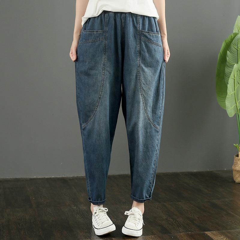Jeans Harem Larghi a Gamba Larga da Donna Vita Alta Pantaloni a Nove Punti Modellanti Pantaloni Casual a Vita Leggera