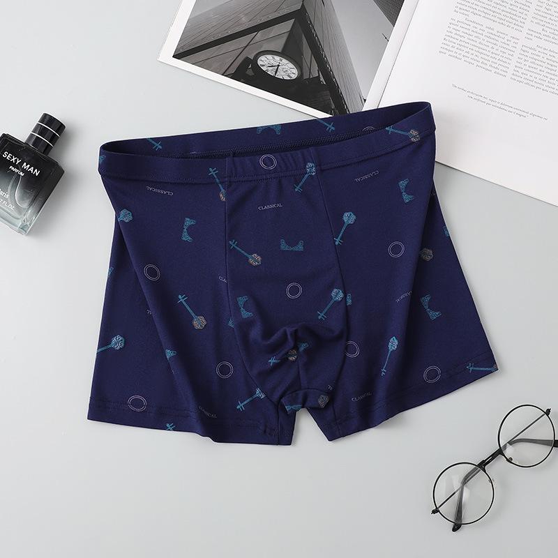 Men's Breathable Boxer Briefs - Printed Mid-Waist, Youthful Plus Size, Loose Four-Corner Shorts