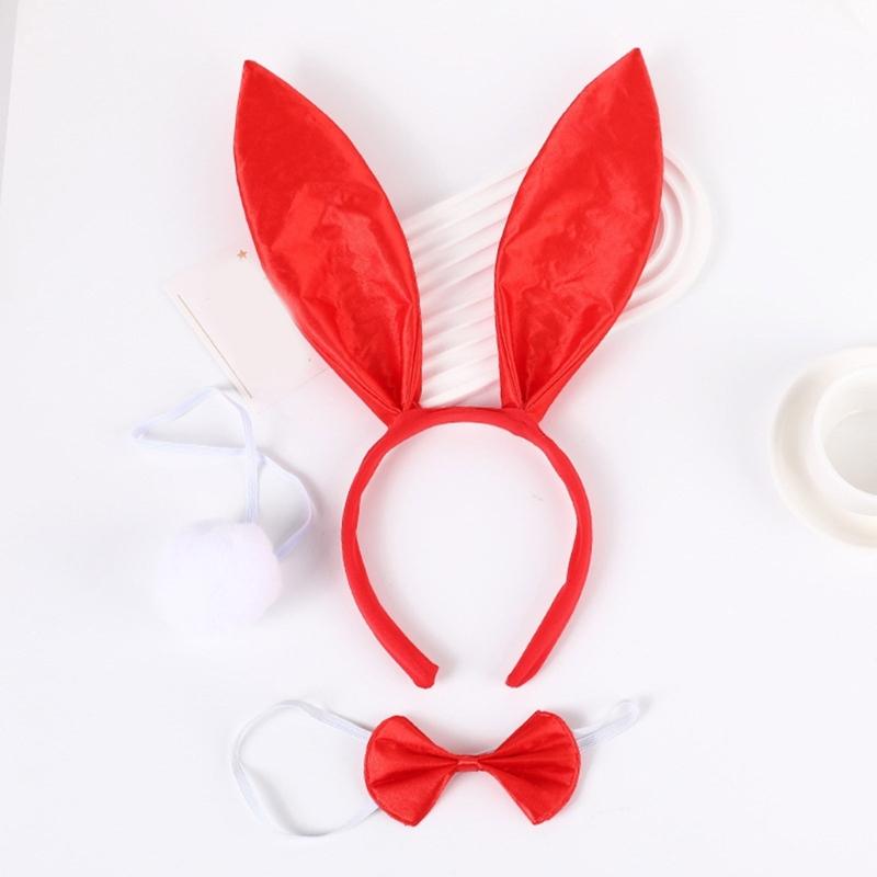 Plush Rabbit Ear Shape Headband Bowtie and Tail Set Carnival Costume Supplies