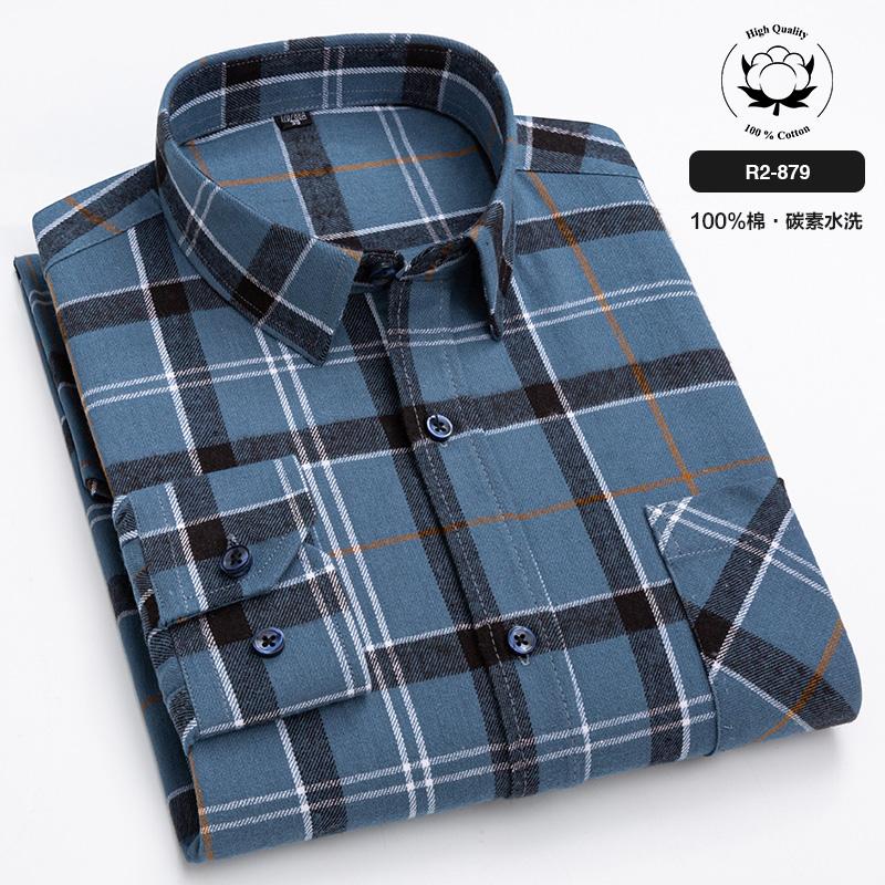 New Spring Autumn 100% Cotton Flannel Plaid Mens Shirts Casual Long Sleeve Regular Fit Home Dress Shirts For Man Clothes 6XL 5XL