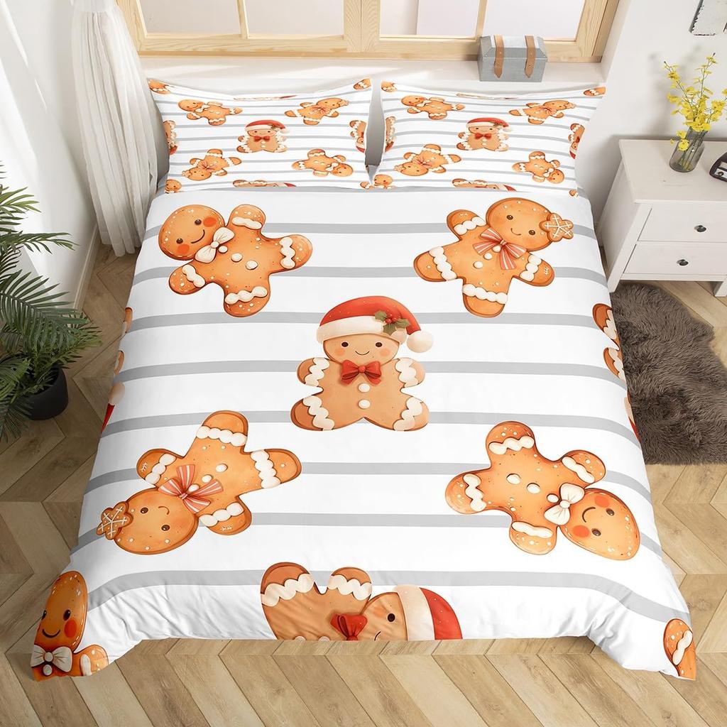Merry Christmas Duvet Cover Twin Queen Christmas Tree Snowman Bedding Set For Kids Boy Girl Teen Gingerbread Man Comforter Cover