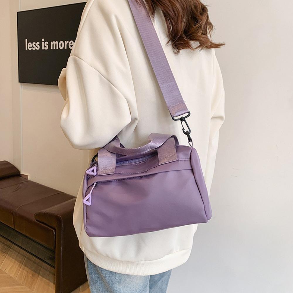 Solid Color Canvas Crossbody Bag Zipper Small Square Bag Portable Nylon Shoulder Bag  Travel