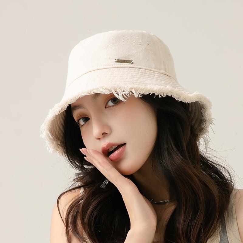 Personalized rough edge couple fisherman's hat children spring and autumn casual versatile face covering small face summer basin hat men