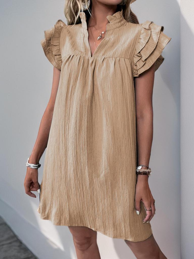 Summer Style Loose Straight Dress - Casual Vacation Stand Collar Solid Color European and American Fashion