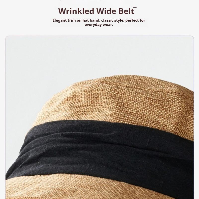 1pc Women's Linen Wide Brim Sunshade Bucket Cap,Breathable Outdoor BeachTravel Elegant Style Summer Season Fashion Accessory