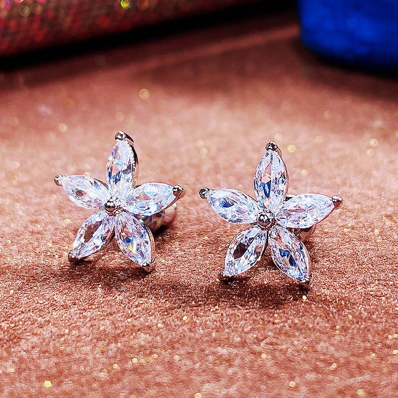 Colored Star Stud Earrings, Sweet Flower Pentagram Ladies Earrings, Vitality Girl Student Earrings