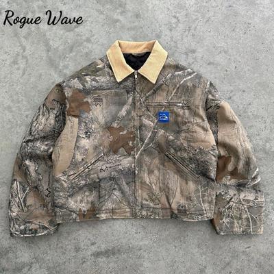 RogueWave Y2K Mode Kamouflage Herrjacka Amerikansk Stil Street Casualkläder V-ringad Polo Topp Vintage Mönster Herr Dam Harajuku Sweatshirt