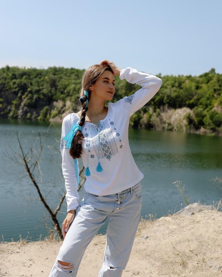 Elegant Ukrainian Vyshyvanka Blouse for Women – Rich Embroidery On Smooth Interlock,  Any Season, 8607-038-22 HC