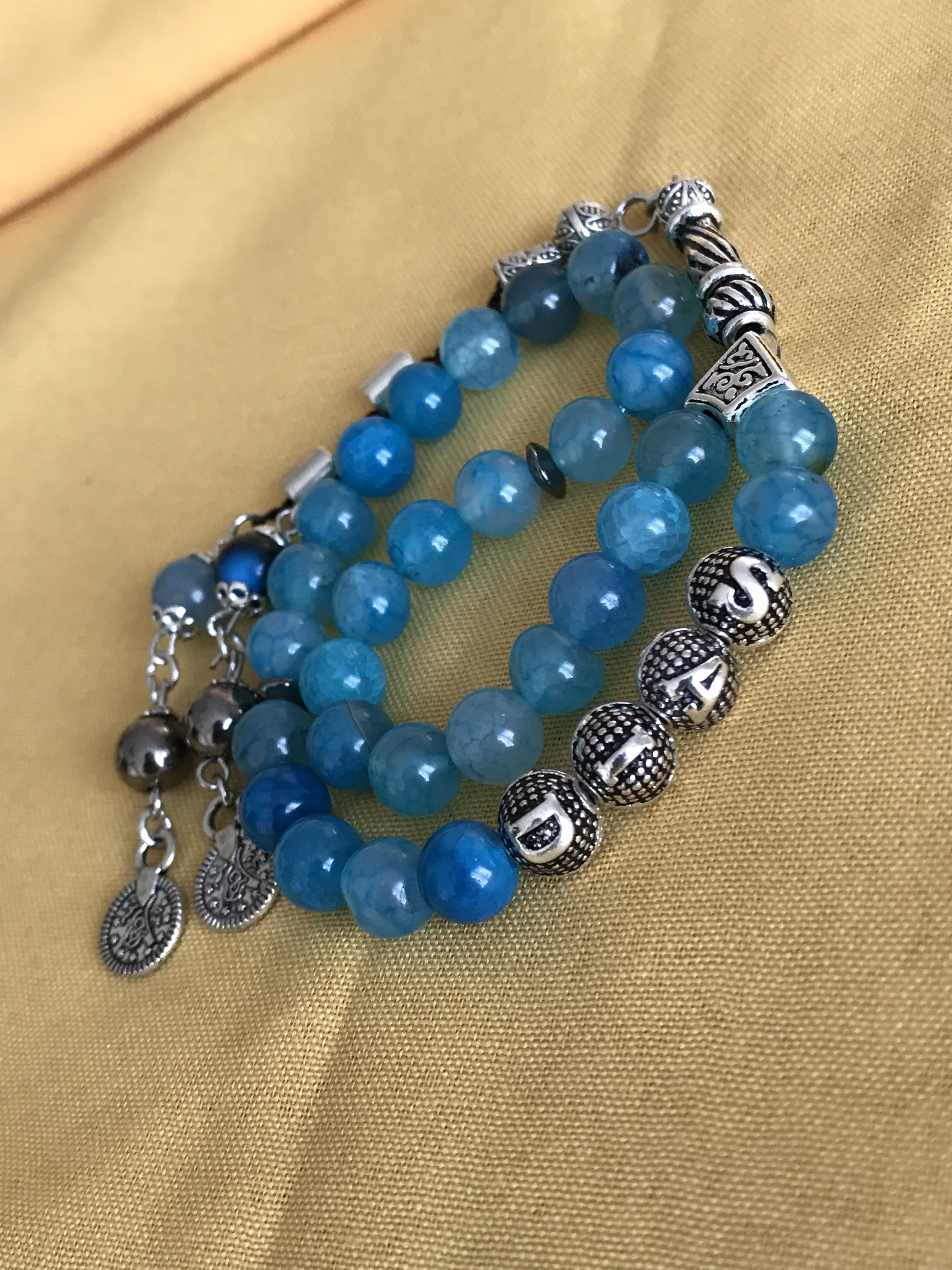 

Персонализированные агатовые каменные четки Голубой агат тасбих Пользовательские четки с именами, персонализированные четки Исламский подарок, мусульманские именные четки