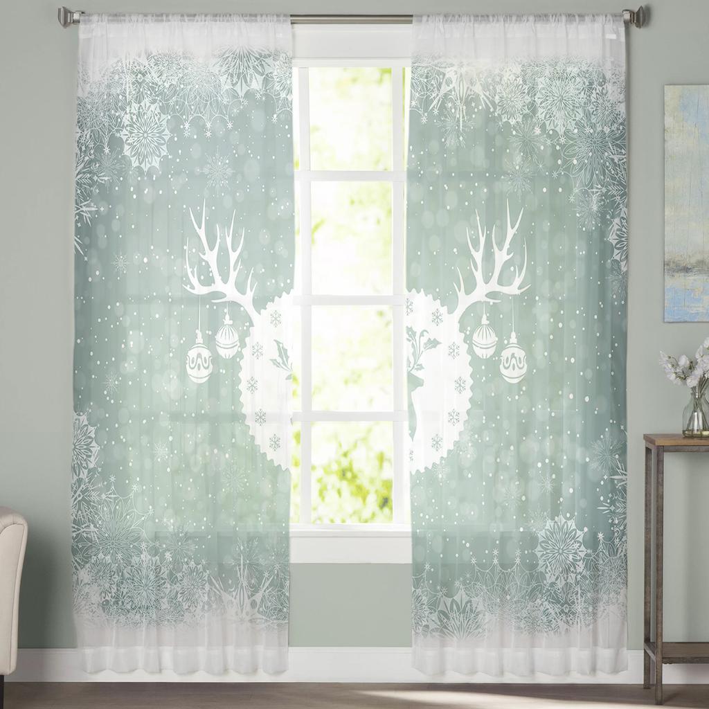 Weihnachtsstern-Hirsch-Wohnzimmer, transparenter Tüll-Fenstervorhang, Schlafzimmer, Küche, Dekor, Schleier, Vorhänge