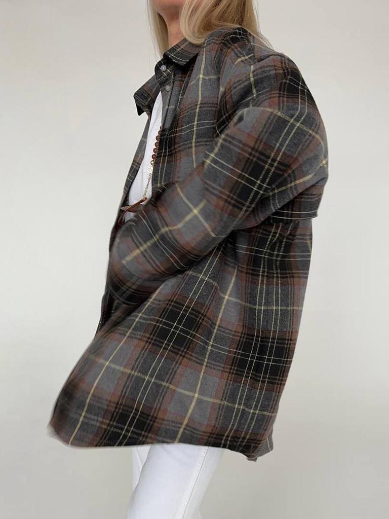 Vielseitige europäisch-amerikanische karierte Strickjacke mit Umlegekragen und langen Ärmeln für Frühling und Sommer