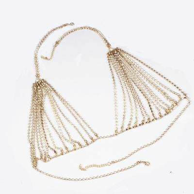 Women Fashion Rhinestone Shining Alloy Bra Chest Chain Sexy Body Chain Gold