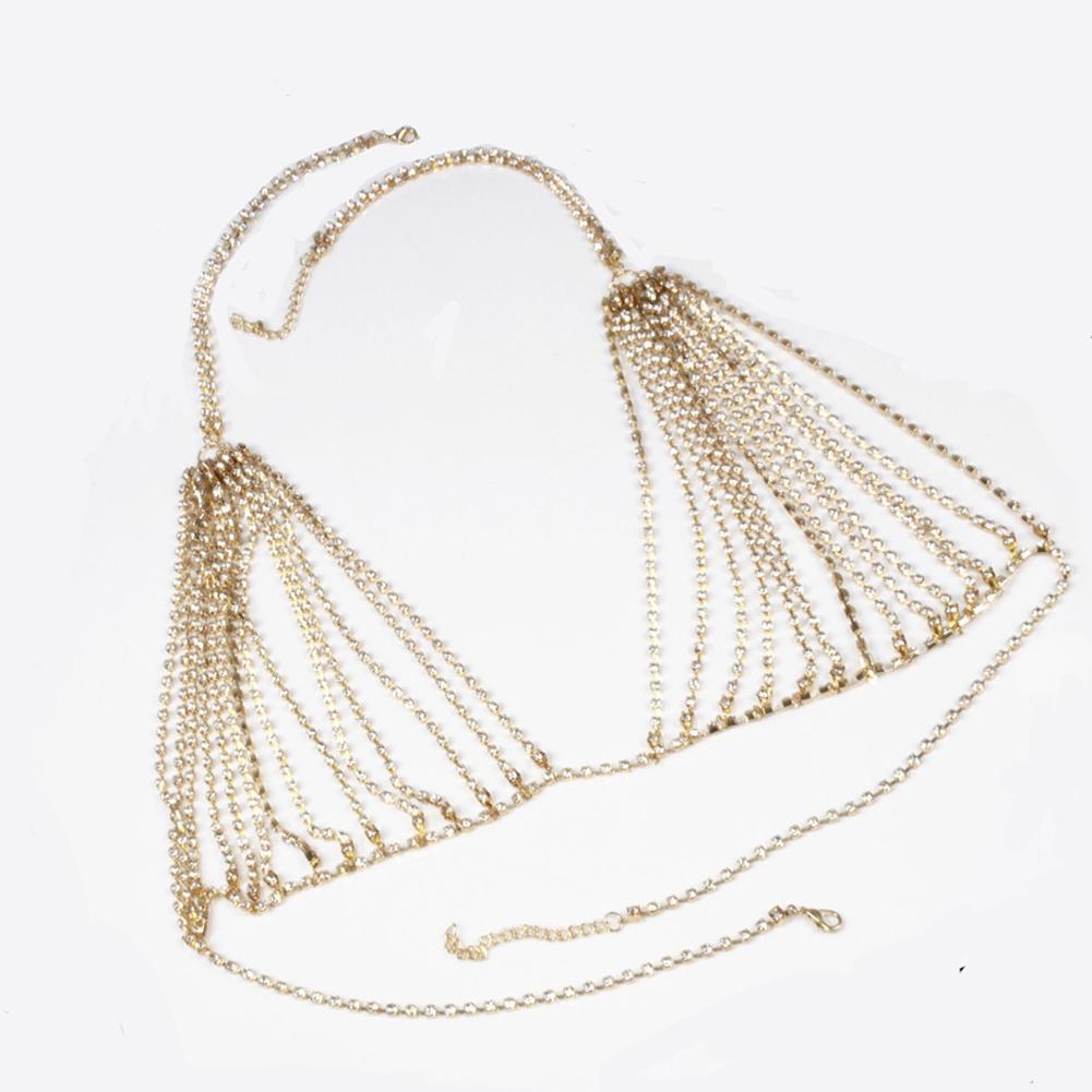 Damen Mode Strass Glänzend Legierung BH Brustkette Sexy Körperkette Gold