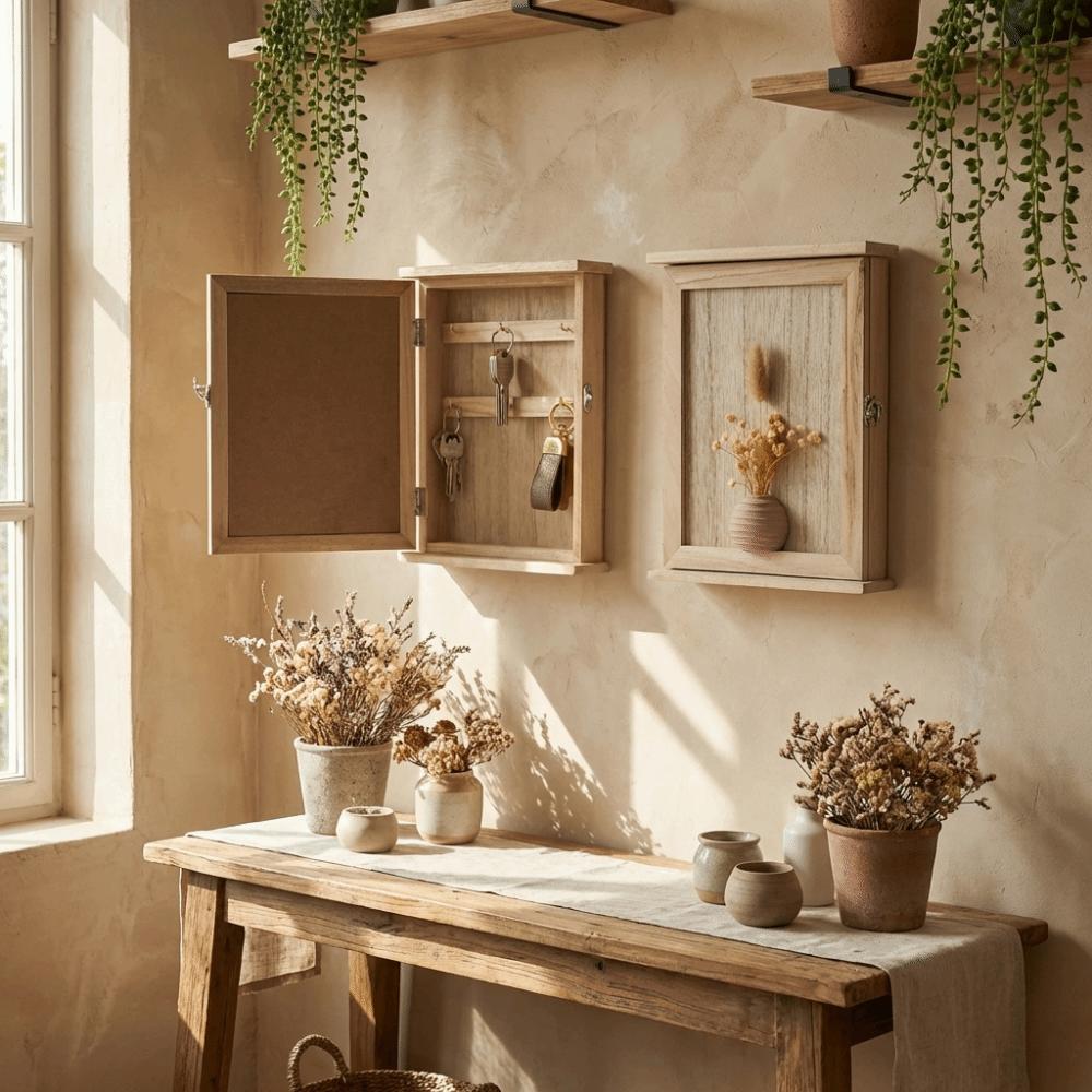 Rustic Wall-Mounted Key Storage Box Wooden Entryway Storage Box Wall Decor Cabinet Key Rack  Office