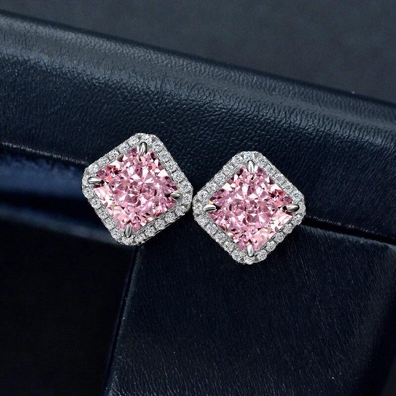 

Серьги-гвоздики из стерлингового серебра 100% 925 пробы 7*7 мм с аквамарином, желтым и розовым высокоуглеродистыми бриллиантами для женщин, сверкающие изящные ювелирные изделия