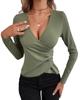 Spring and Autumn Women's Blouse Long-sleeved V Neck Asymmetric Three Buttons Sexy Elegant Wind Solid Colour Slim Top