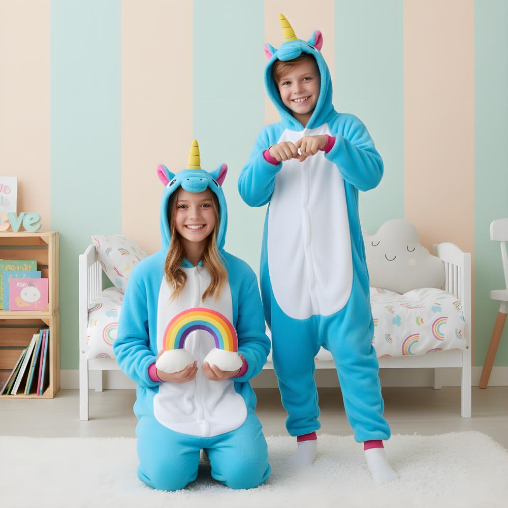 Onesie Kigurumi Pajamas Costume Blue Unicorn Children 135 - 145Cm