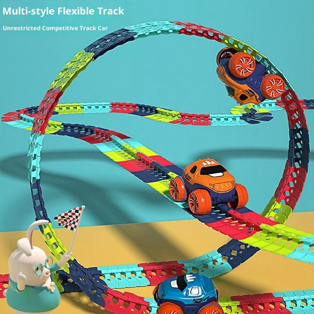 Anti-Gravity Electric Track Car Toy 92Pcs DIY Flexible Railway Train Set Roller Coaster Building Block Toy for Boys/Girls