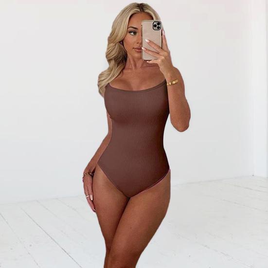 Šátek s výstřihem do U Pas Přiléhavý Dámské Body Žebrované Elastické Sexy Bez rukávů Pevné Skinny Romper Dámské oblečení