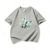 Kids Cotton T Shirt Mint Butterfly With Purple Flowers Print Crew Neck Short Sleeve Tee Casual Boys Girls Summer Tops