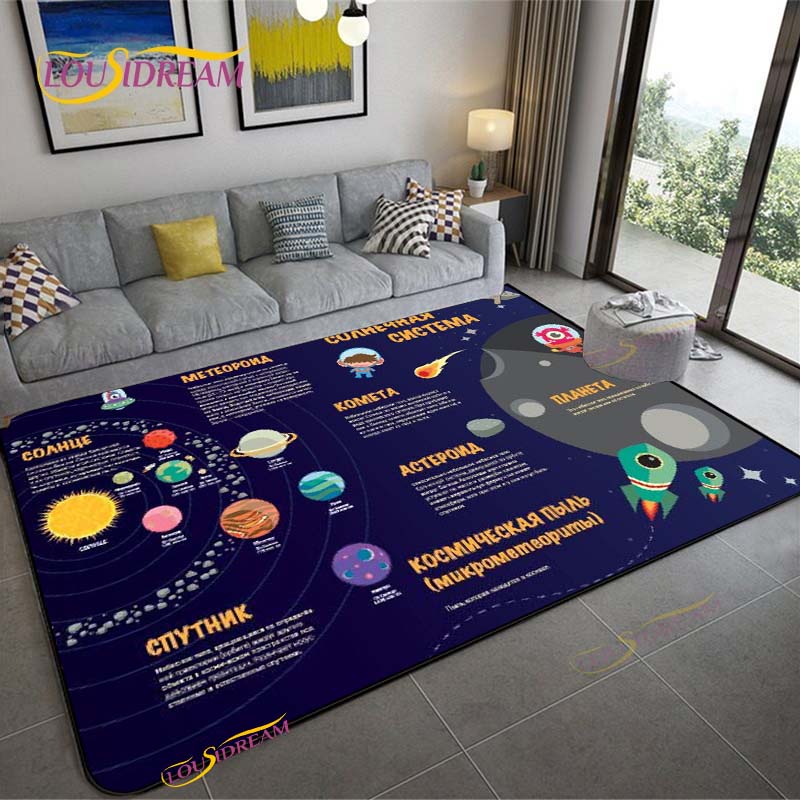 Cartoon Space Universe Planet Carpet for Living Room Bedroom Sofa Area Rug Kitchen Door Un-slip Floor Mat Alfombra Birthday gift