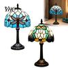 Tiffany Style Desk Light Dragonfly Stained Glass Table Lamp, Vintage Blue Bedside Night Light, Cafe Bar Atmosphere Lamp Decorative for Bedroom Living