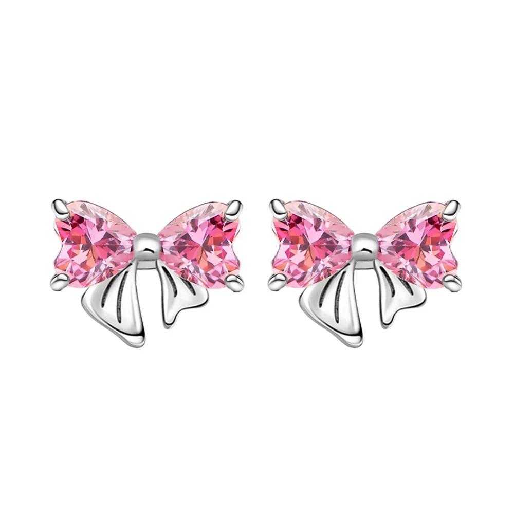 

925 Silver Colorful Bow Set Earrings Necklaces Rings Charms for Women Bracelets DIY Jewelry Gift