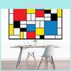 Red Yellow Blue Abstract Grid Artwork For Living Room Decor