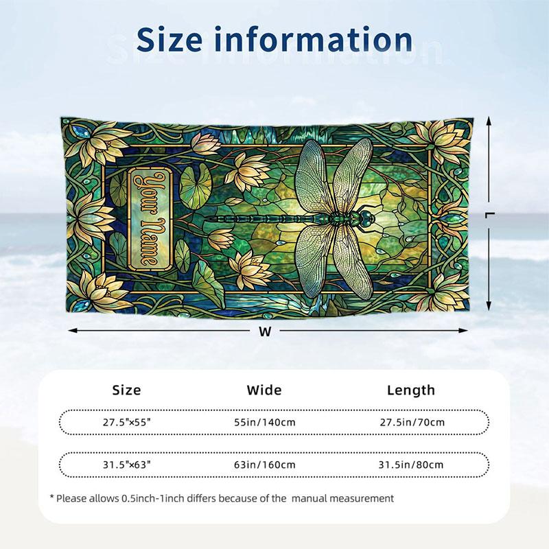 Dragonfly Garden Dream Theme Quick Dry Beach Towel Custom Name Text Print Large Sand Resistant Towel Beach Vacation