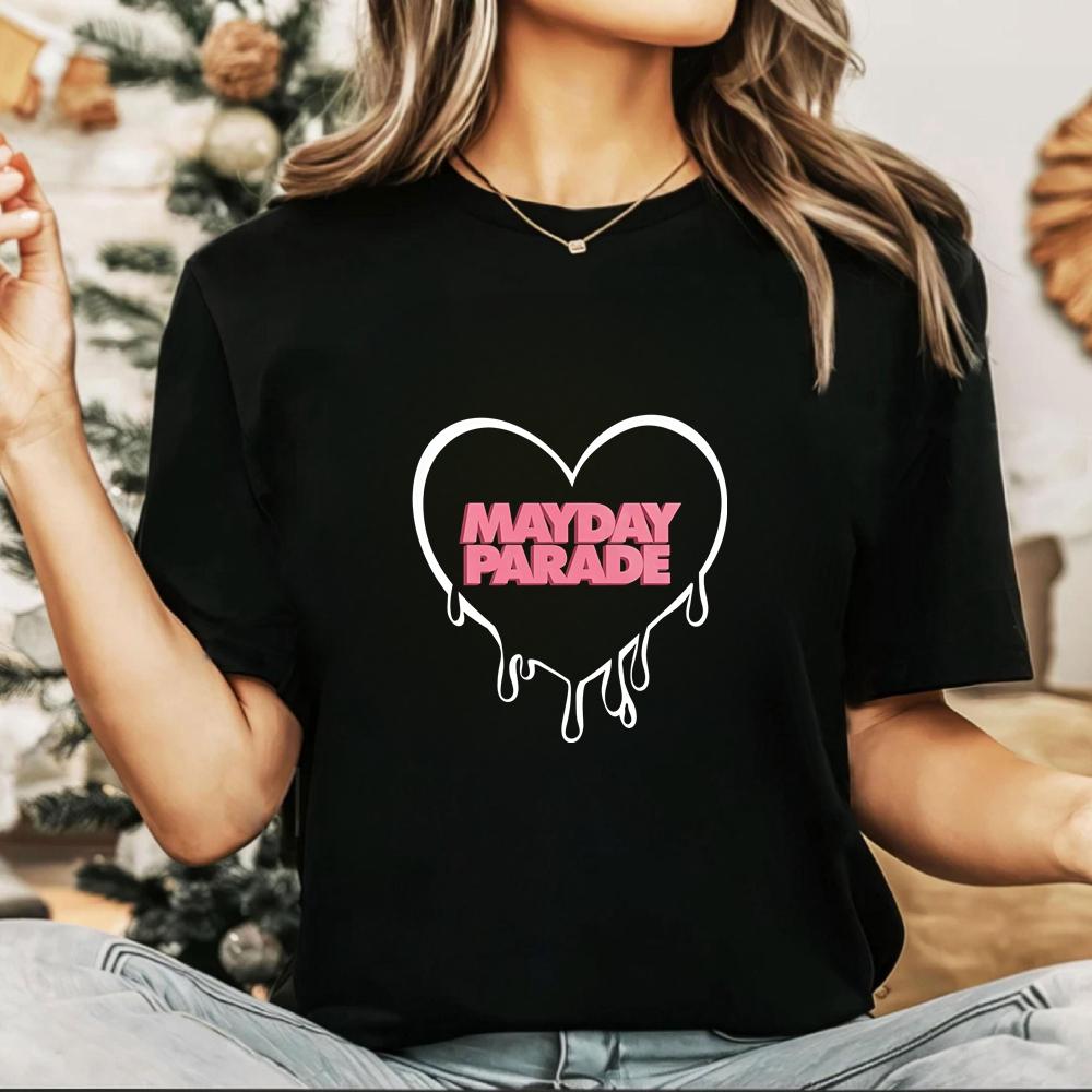 Retro Mayday Parade Rock Band Fun and Crazy Versatile Short-sleeved Round-neck T-shirt for Both