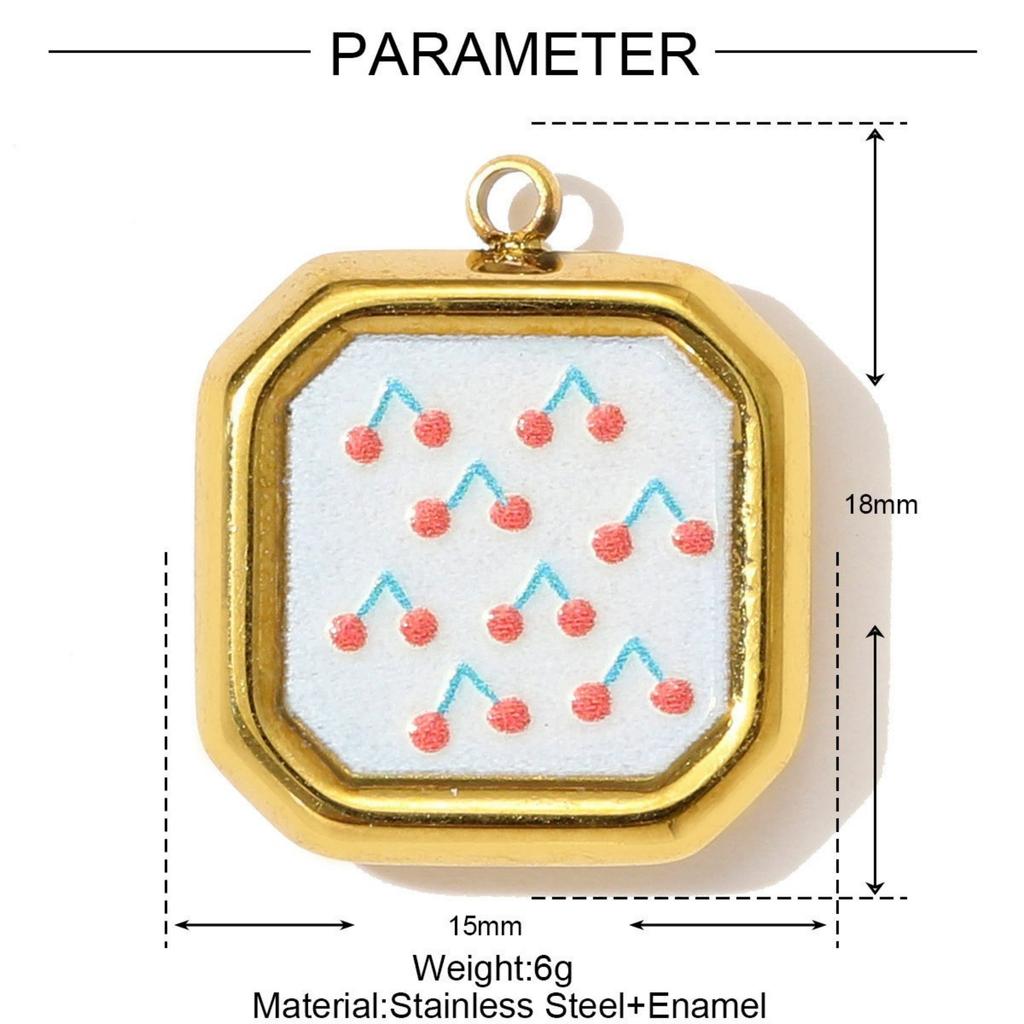 1 Stück 304 Edelstahl Charms 18K Vergoldet Mehrfarbig Bedruckt Quadratisch Vogel Mond Schmetterling Anhänger Für DIY Halskettenherstellung