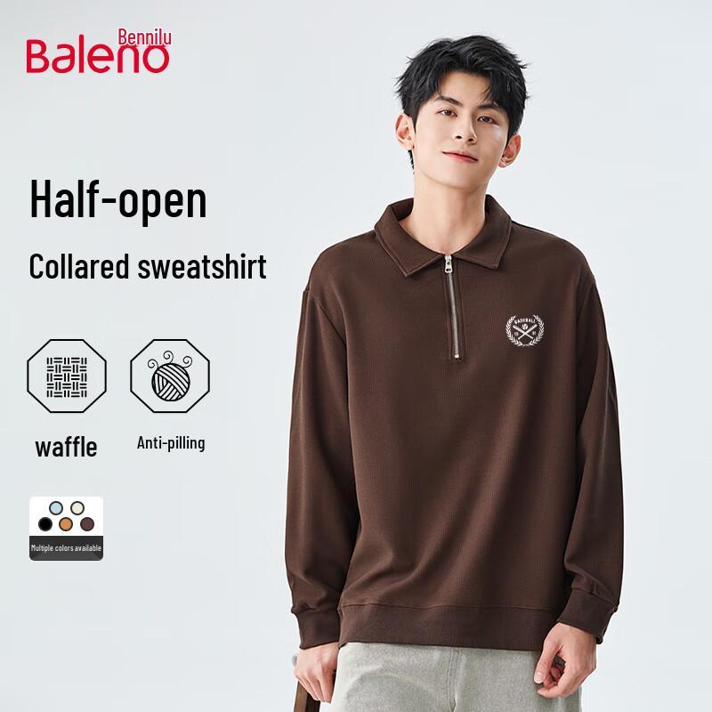 Baleno Herren 2025 Herbst Schweres Waffelstrick-Polo-Sweatshirt