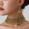 Bohemian Exotic Rhinestone Tassel Necklace & Earrings Set In Antiqued Alloy