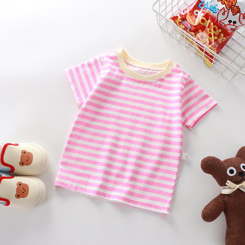 Kids Striped Short Sleeve T Shirt Loose Casual Crew Neck Tee