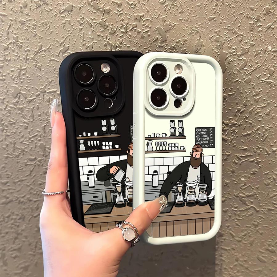 Case for iPhone 17 Pro Max 17e 12 Pro 15 Plus 16 Air 13 11 14 Phone Cover Coffee Shop Man