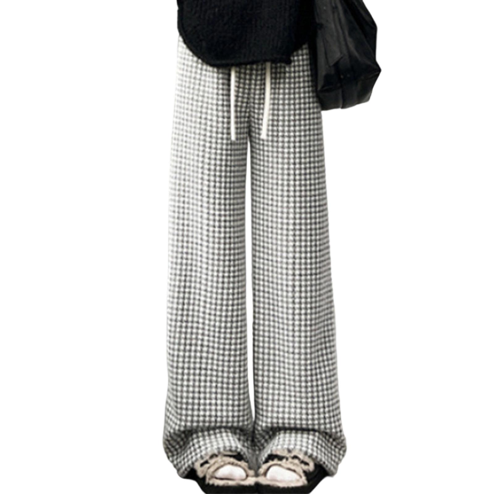 Women s Fashionable Casual Loose Fleece Lined Long Pants One Size чёрный