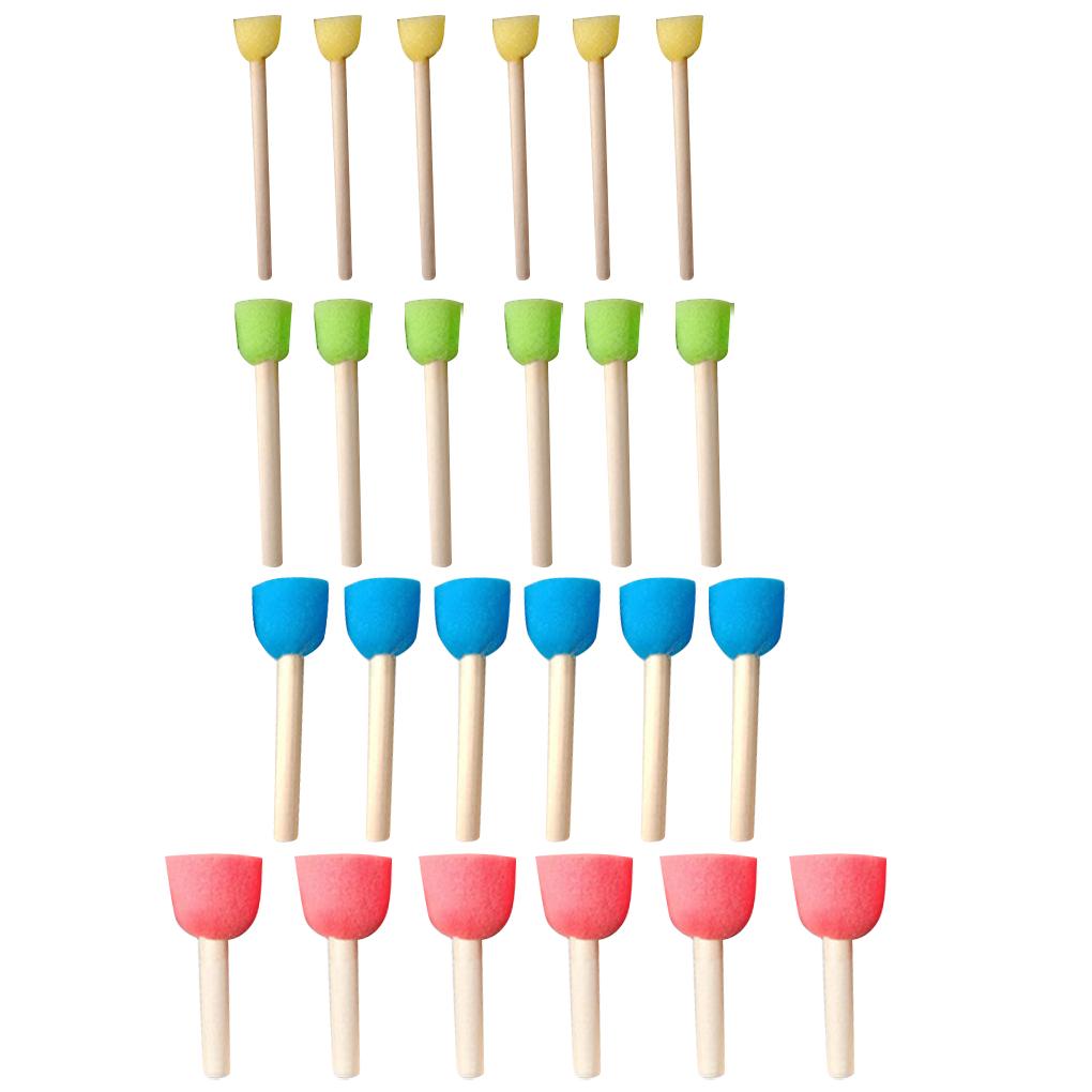 

24Pcs/Set Sponge Painting Brush Wooden Handle Home School Nursery Learn Drawing DIY Art Crafts for Kids Children