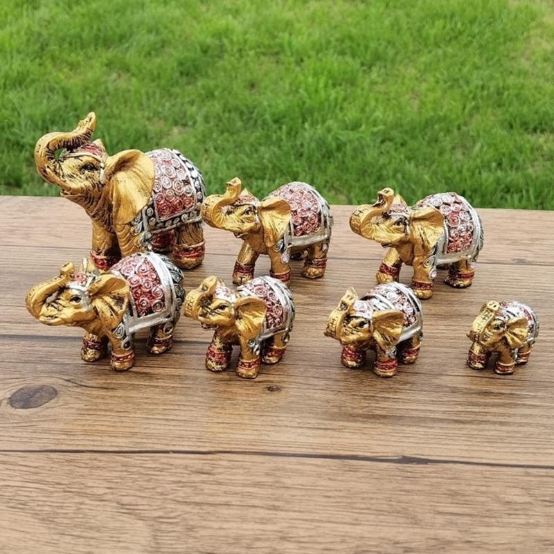 Statua Famiglia di Elefanti in Resina Statuette Eleganti Decorazioni Feng Shui Sculture di Animali Ornamento da Scrivania per Casa Ufficio