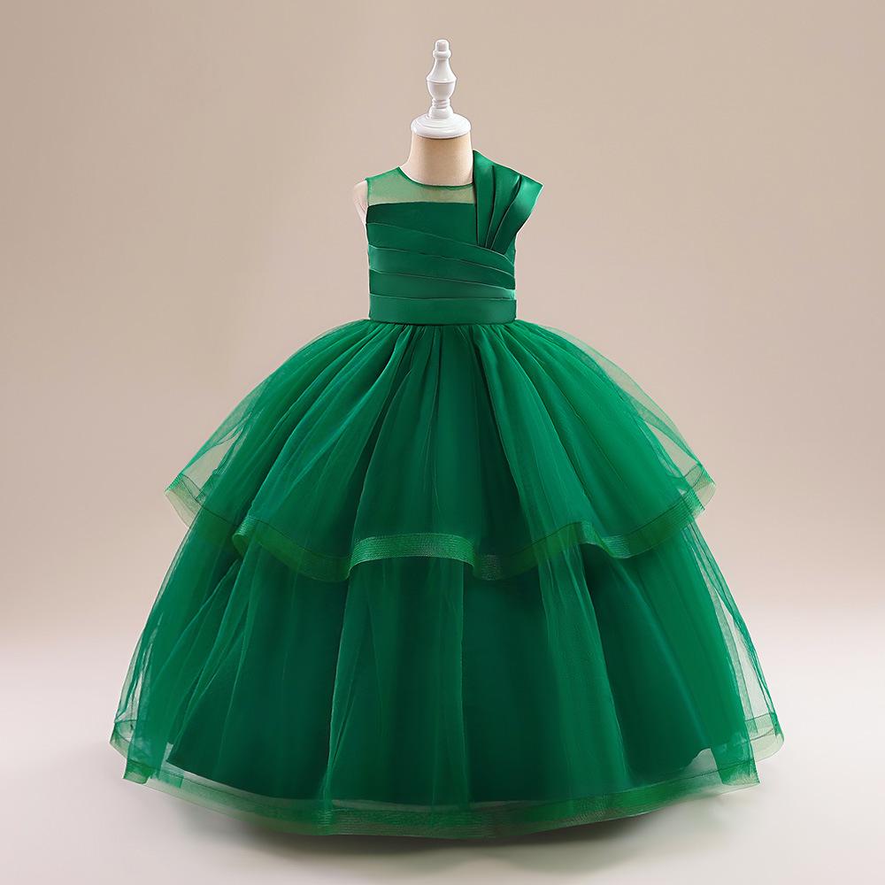 Girls' Princess Mesh Puffy Gown - Kids Long Skirt Performance Costume