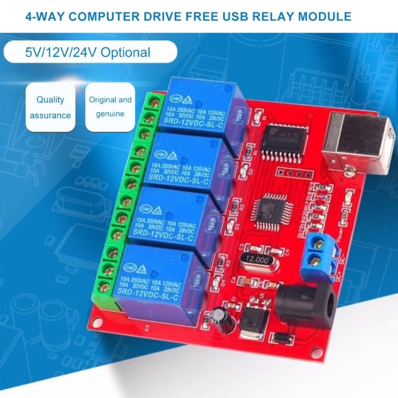 4 Channel 5V 12V 24V Relays Board USB Connection Intelligent Home Relays Controller for PC Automation Projects