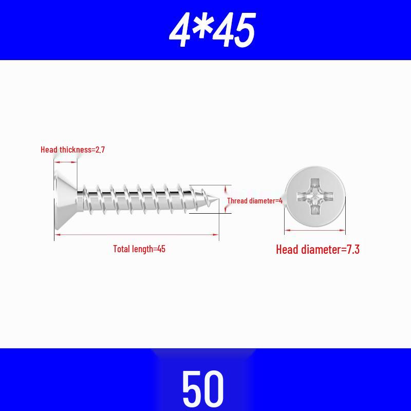 304 Edelstahl Kreuzschlitz Senkkopf Selbstschneidende Holzschrauben M3/M4/M5