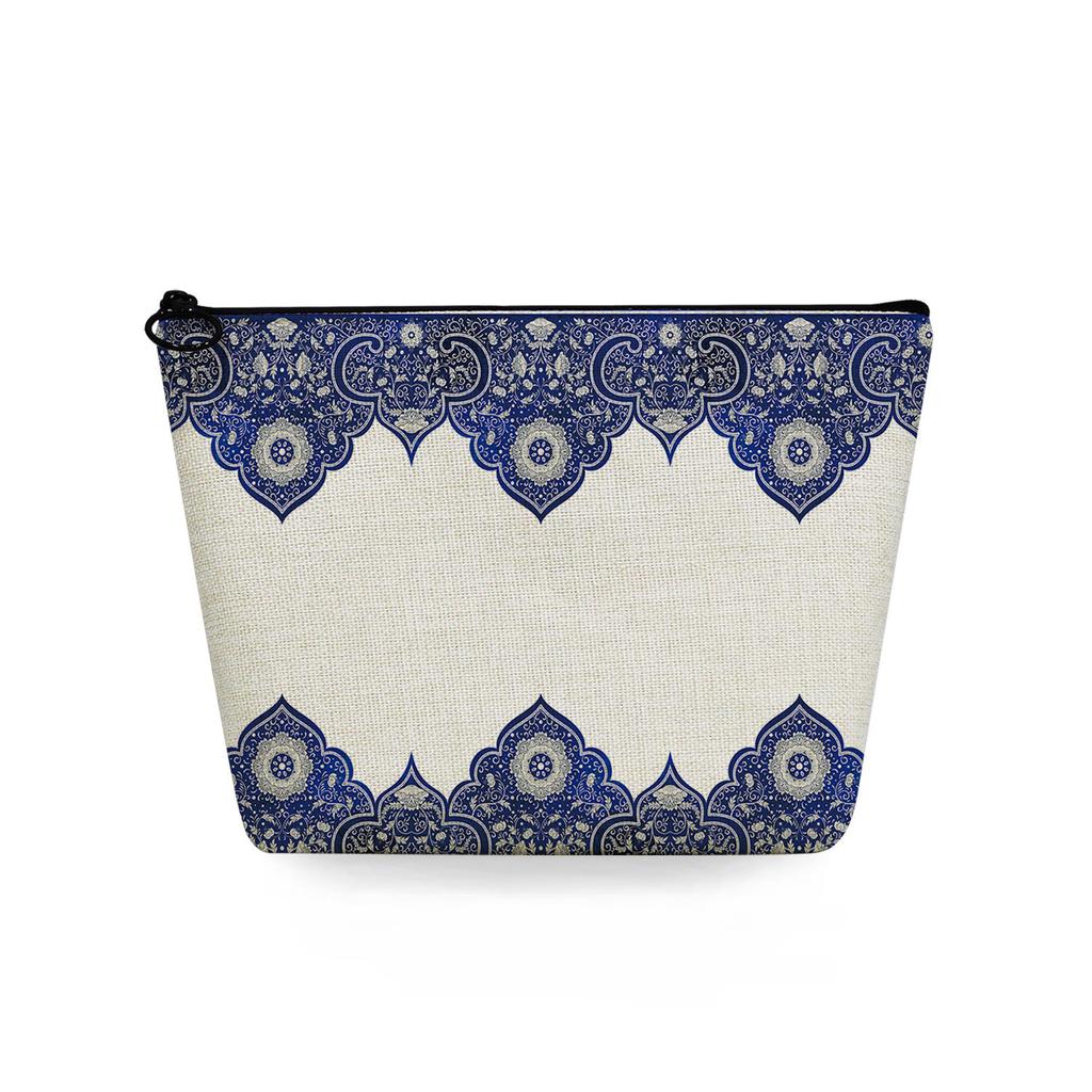 Women Blue and White Porcelain Print Cosmetic Bag Toiletries Organize Travel Storage Case 6750