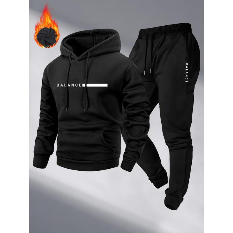 Mens Fleece Hoodie Tracksuit Set Warm Casual Sports Two Piece