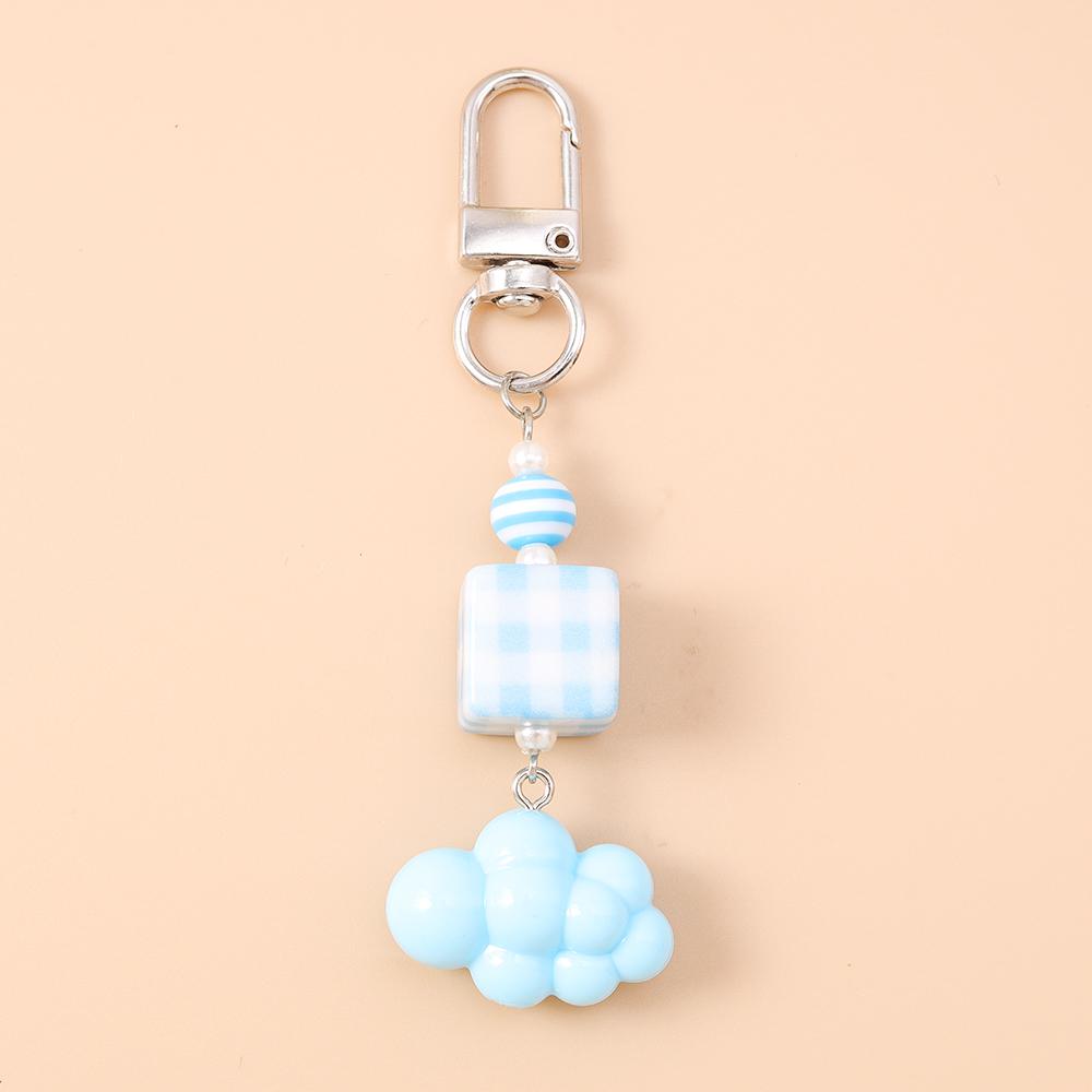 Pretty 3D Cloud Keychain Beads Pearl Key Ring Pendants for Women Girls Handbag Decor DIY Handmade Key Chain Gift
