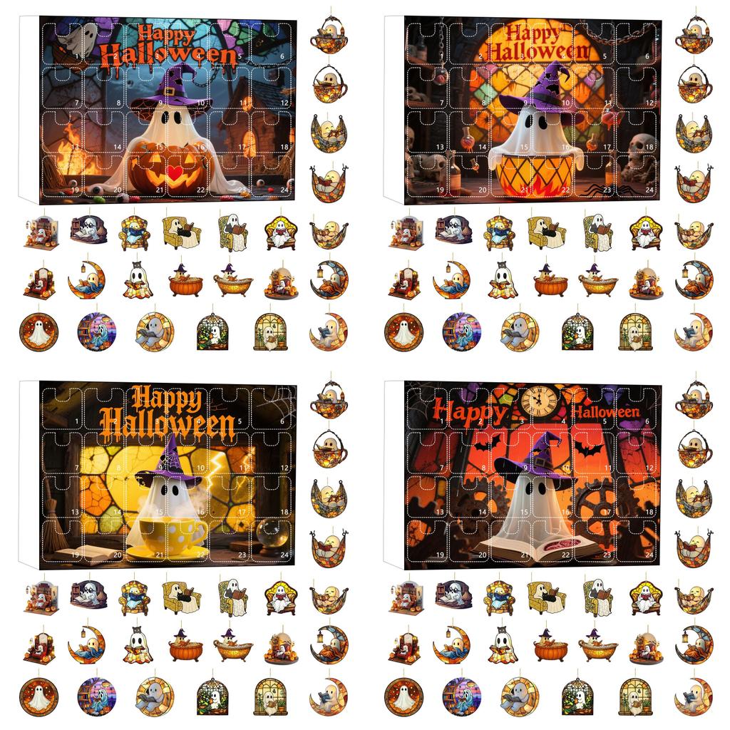 Halloween Ghost Countdown Calendar With 24 Acrylic Hanging Ornaments For Party Decor And Gift
